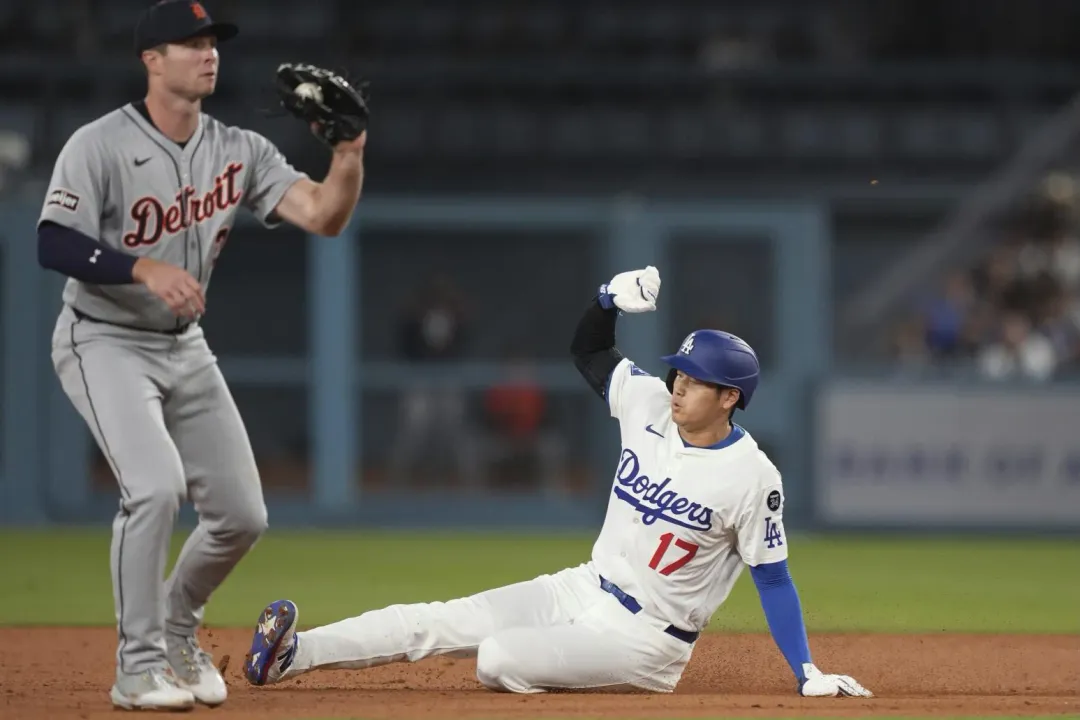 大谷本季首度盜壘成功。（圖／美聯社）