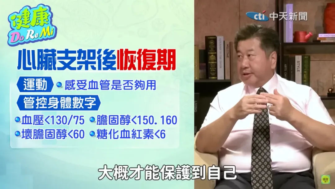 袁明琦提醒，裝心臟支架只是「暫時打通血管」，仍要嚴格控管血壓、血糖、膽固醇。（圖／翻攝自健康DoReMi）