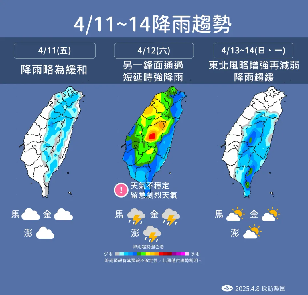 本週第2波鋒面和下波東北季風預計週末到來，雨勢也較明顯。（圖／中央氣象署提供）