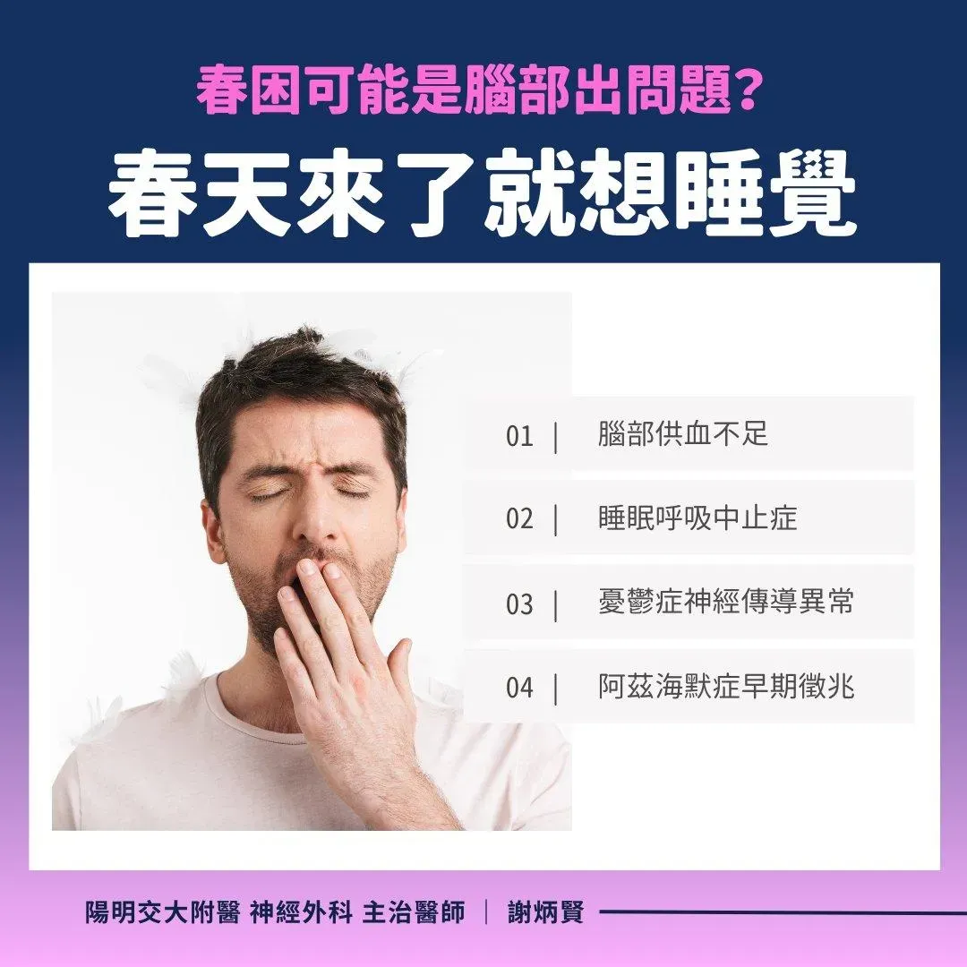 春季嗜睡可能與四種腦部問題有關。(圖/翻攝自守護家人的帶刀侍衛 謝炳賢醫師|宜蘭神經外科推薦 礁溪診所 陽明醫院 頸椎 腰椎 微創手術)