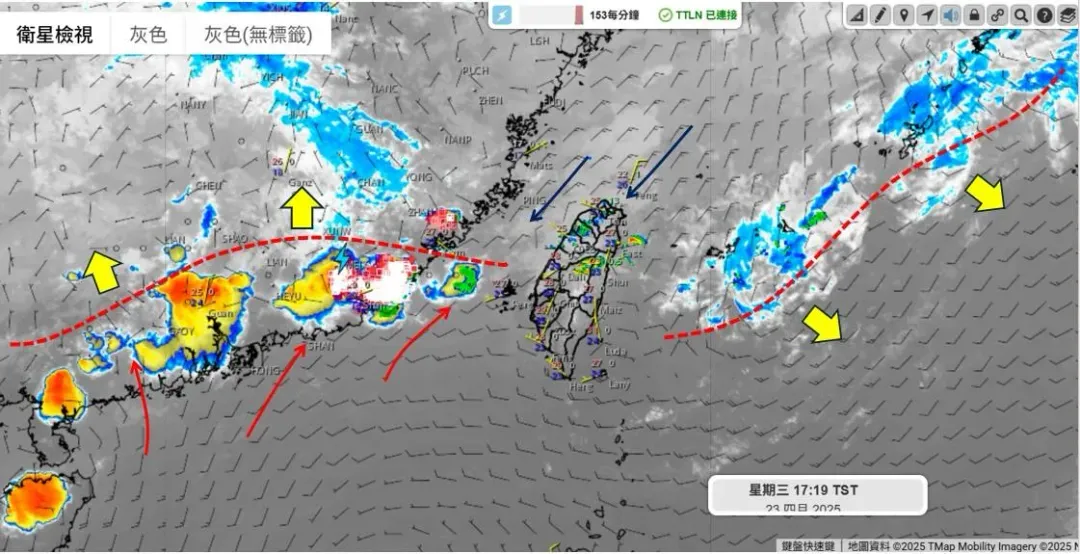 氣象專家吳聖宇指出，華南內陸的滯留鋒面有往北抬升的趨勢。（圖／翻攝自「天氣職人-吳聖宇」臉書粉專）