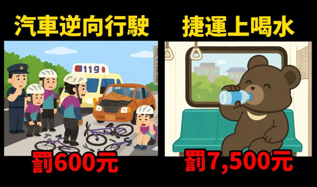 汽車逆向行駛只罰600元，但在捷運上喝水、捷運的手扶梯逆向，卻要挨罰7500元。（圖／翻攝自facebook／cheap）