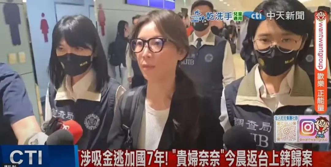 貴婦奈奈返台上銬歸案。(圖/中天新聞)