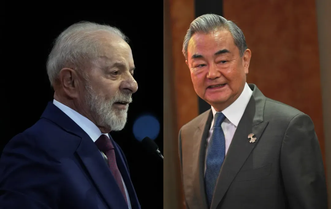 巴西總統魯拉(Luiz Inacio Lula da Silva)與王毅。(合成圖/美聯社)