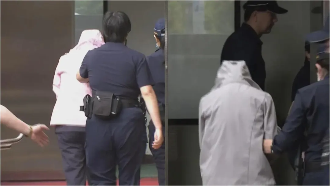 剴剴案開庭審理第三週，惡保母劉彩萱、劉若琳被帶下囚車。（圖／中天新聞）
