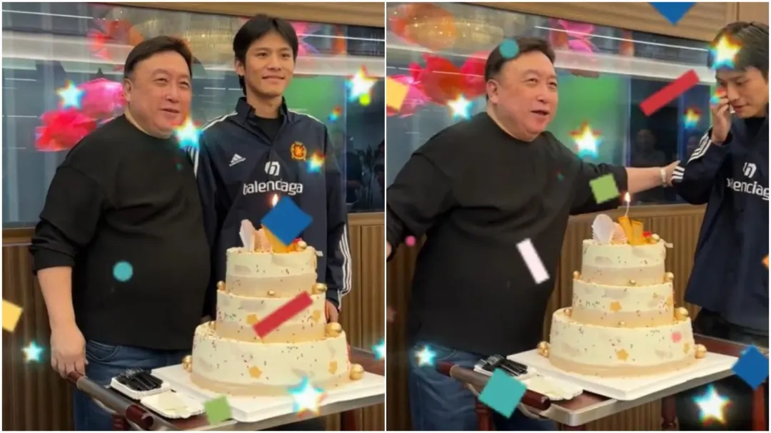 王晶在生日會上將小楊哥拉到身旁。（圖／翻攝抖音）