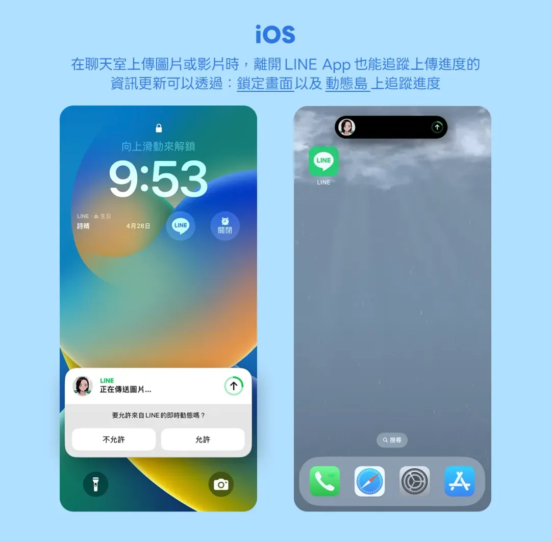LINE推出iOS系統專屬新功能，即便在傳送檔案過程中離開頁面，也能即時掌握傳送進度。（圖／翻攝自LINE官網）