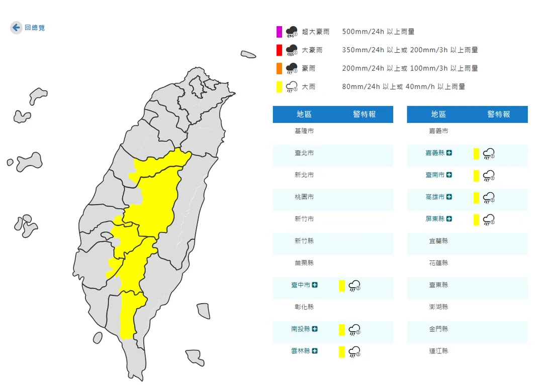 ７縣市大雨特報。（圖／中央氣象署）
