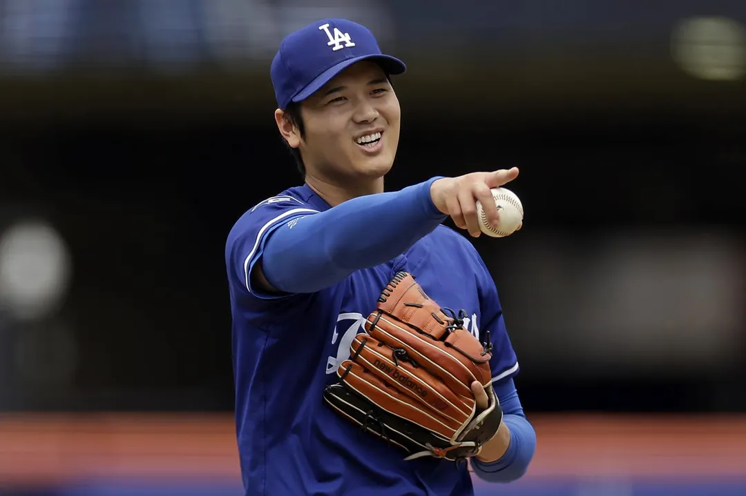 大谷實戰投打練習笑容滿面。（圖／美聯社）
