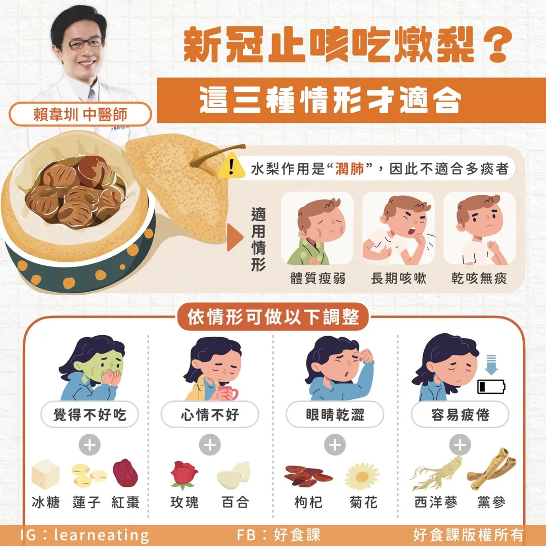 針對不同症狀，賴韋圳提供四種燉梨配方。（圖／好食課）