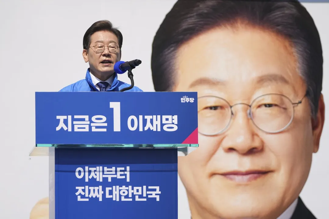 共同民主黨候選人李在明在多家民調中保持領先。(圖/美聯社)