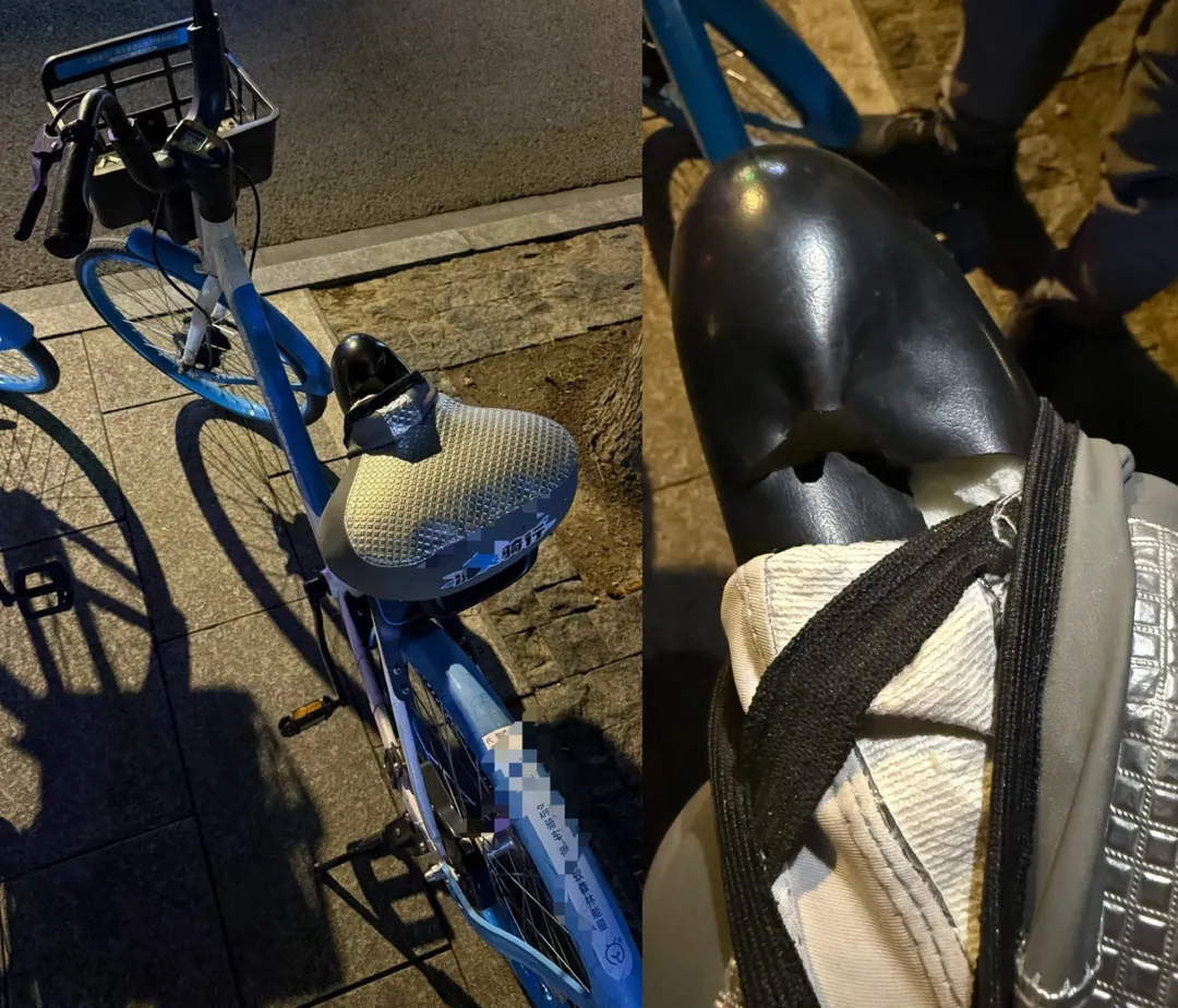 上海有共享單車的坐墊,遭不肖人士暗藏情趣用品。(圖/翻攝微博)