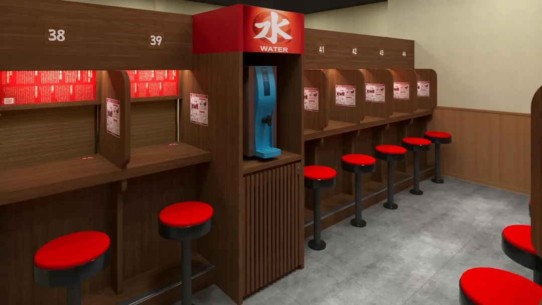 一蘭拉麵用餐區改為自行取用的飲水機。（圖／翻攝自臉書／天然豚骨拉麵專門店 一蘭台灣 ）