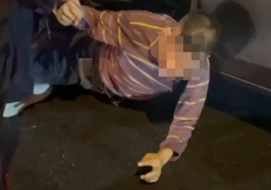 駕駛被拖出車外癱軟倒地。（圖／翻攝畫面）