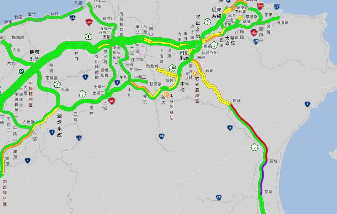 端午連假收假日,國道5號北上路段出現嚴重壅塞情形,其中宜蘭至頭城路段時速僅剩8公里。(圖/翻攝自高速公路1968)