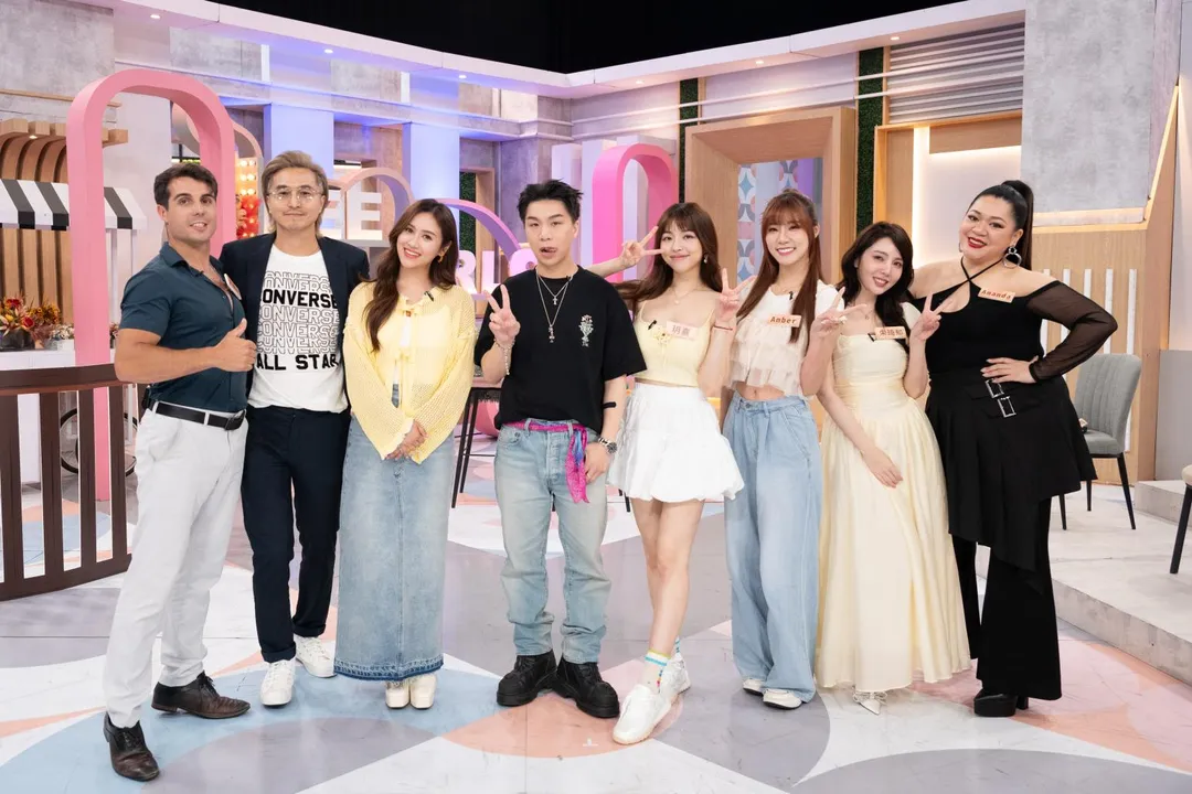 王少偉（左起）、佩德羅、Sandy、派翠克、玥熹、Amber、朱琦郁以及Amanda在《小姐不熙娣》暢聊「只要是朋友做什麼都可以？！那個界線讓人誤會」主題。（圖／東森綜合提供）