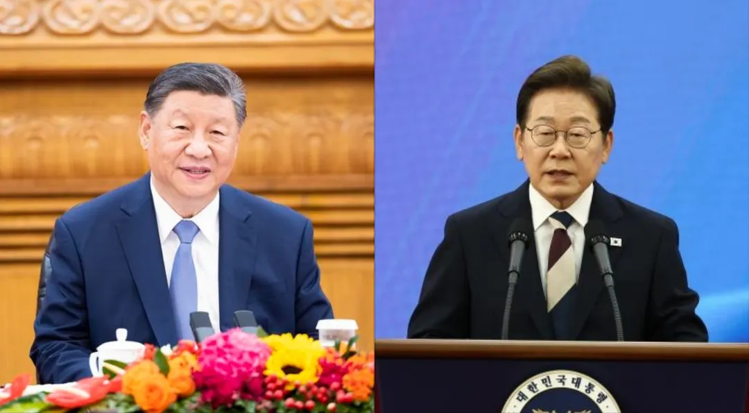 10日上午，大陸國家主席習近平（左）同南韓總統李在明（右）通電話。（合成圖／均取自新華社）