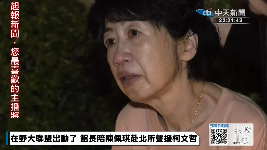 陳佩琪看到小草合唱柯文哲競選歌曲忍不住潰堤。(圖/中天新聞)