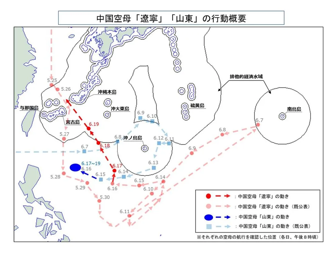 大陸雙航艦航跡。(圖/防衛省)