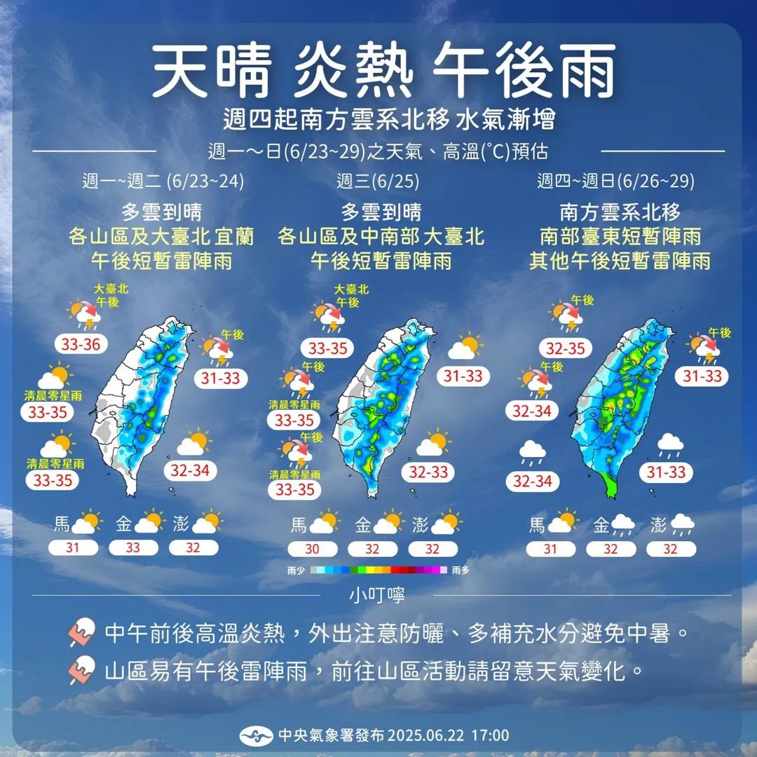 中央氣象署臉書粉專報天氣發文分享一週天氣。（圖／翻攝自報天氣 - 中央氣象署臉書粉專）