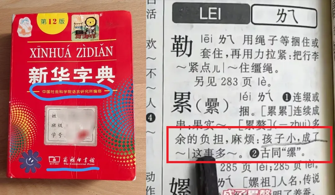 大陸《新華字典》出現「孩子小，成了累贅」表述。（圖／翻攝微博）