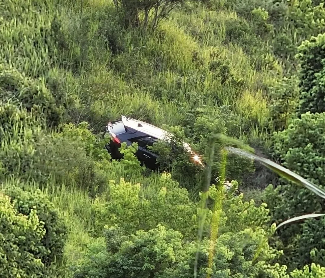 台中清水鰲峰山一輛轎車墜邊坡。(圖/翻攝自臉書社團清水小鎮)
