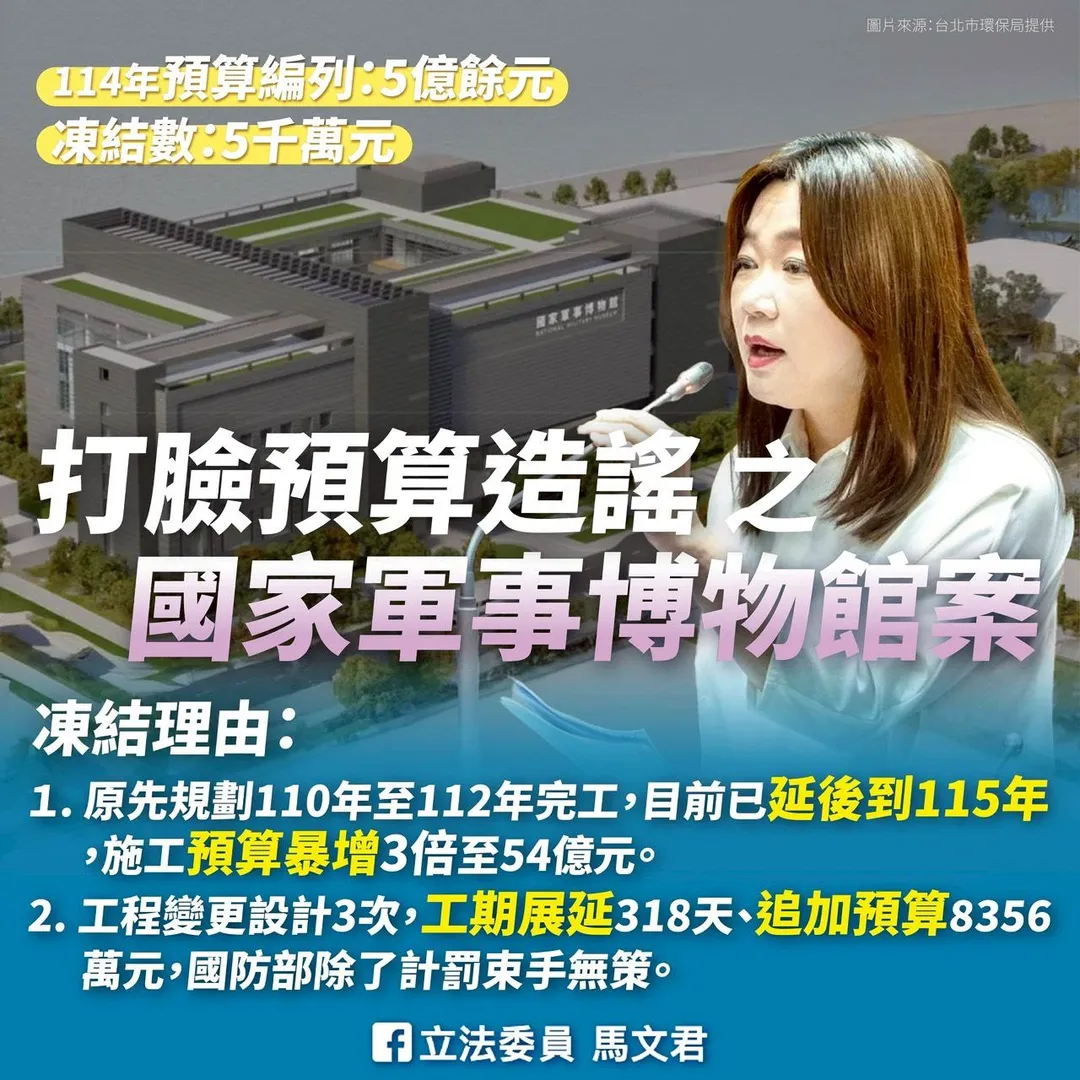 馬文君痛批國防部在興建軍博館監督不周。（圖／馬文君辦公室）