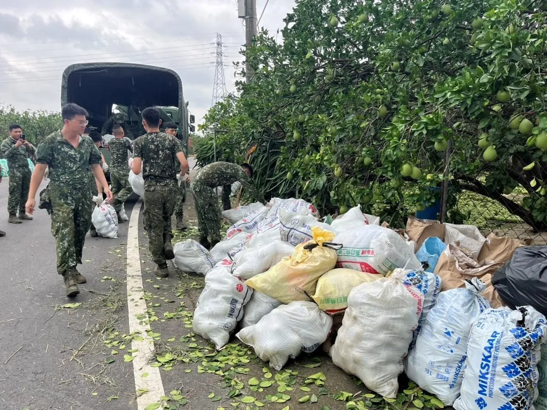 國軍協助麻豆落果清運。(圖/台南市政府提供)