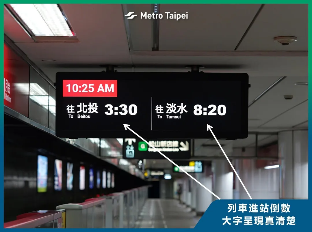 中山站跟台北車站的資訊顯示器升級。（圖／台北捷運 Metro Taipei）