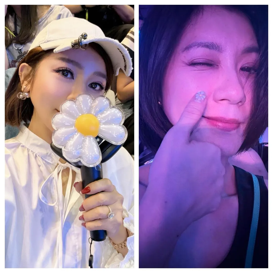 王彩樺帶著雛菊手燈前往朝聖（左）、賈靜雯開心聽演唱會。（圖／翻攝自王彩樺IG、賈靜雯IG）