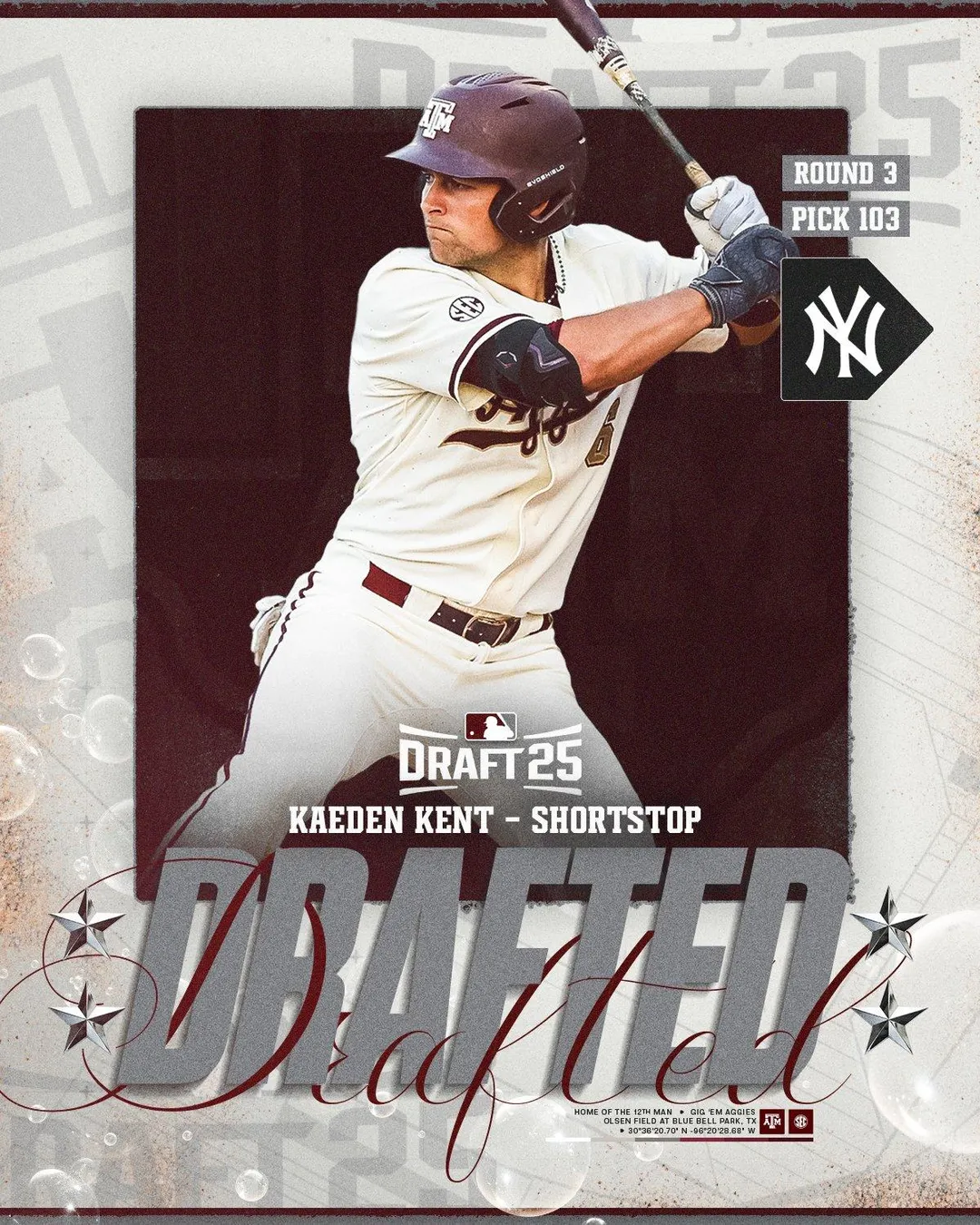 肯特。（圖／翻攝自Texas A&M Baseball X）