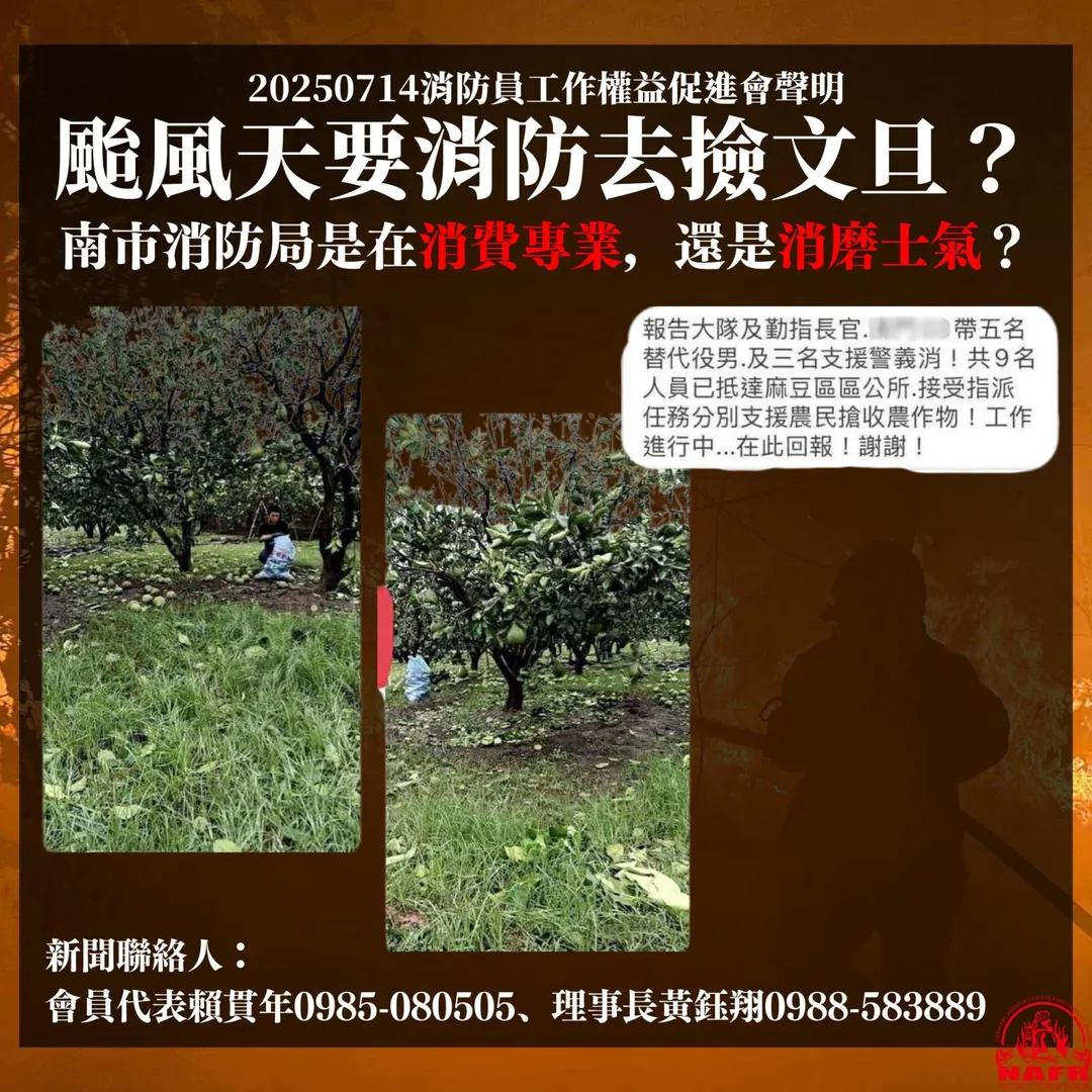 消防員被派去摘文旦。（圖／救消防員臉書粉專。）