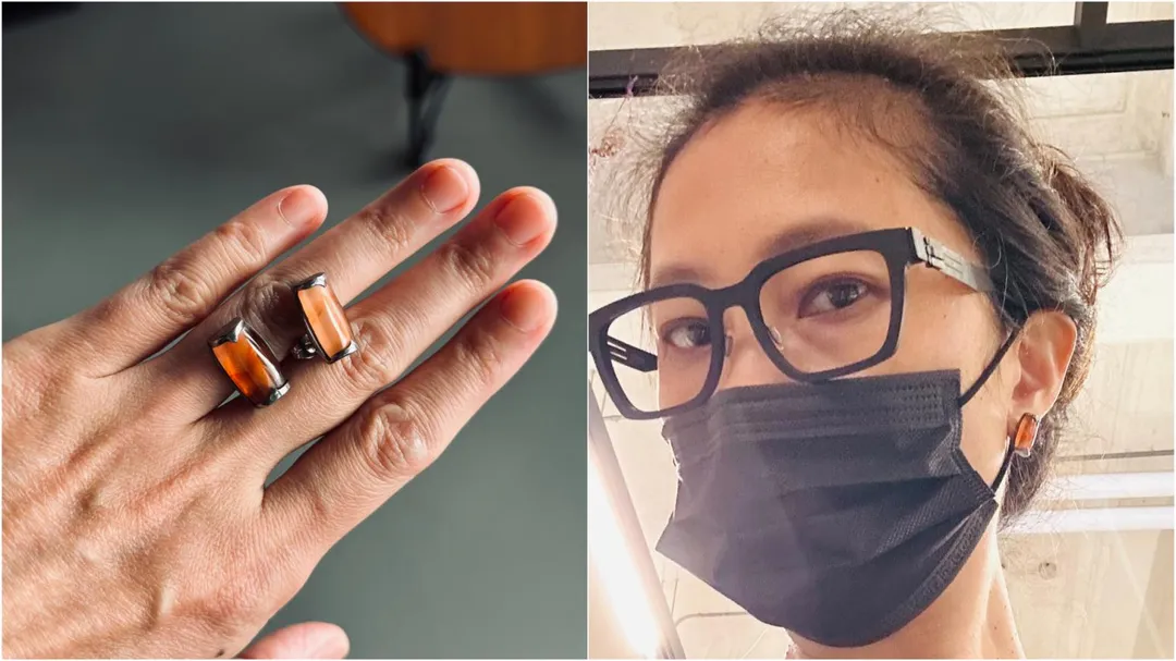 Kolas說，她的祭師曾祖母Dongi生前留下一串瑪瑙，她分到一顆做成耳環。（組合圖／翻攝自Kolas Yotaka臉書）