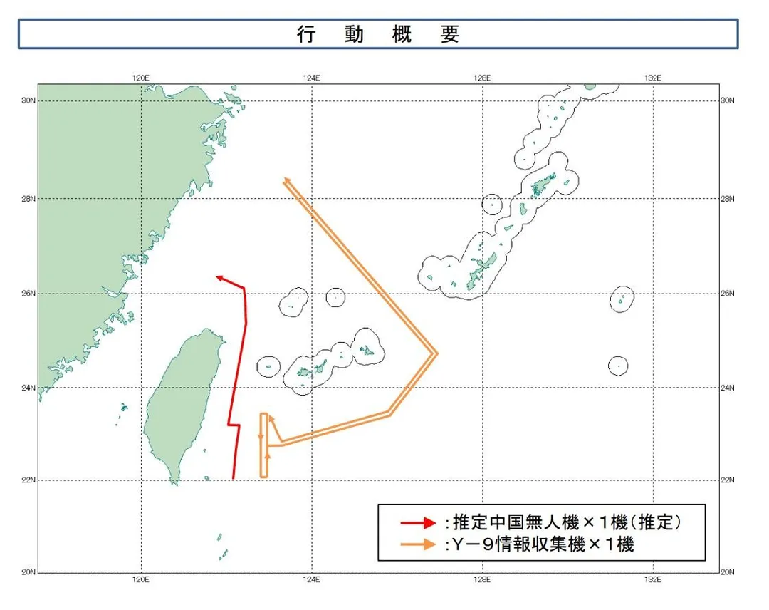 大陸軍機航跡。(圖/防衛省)