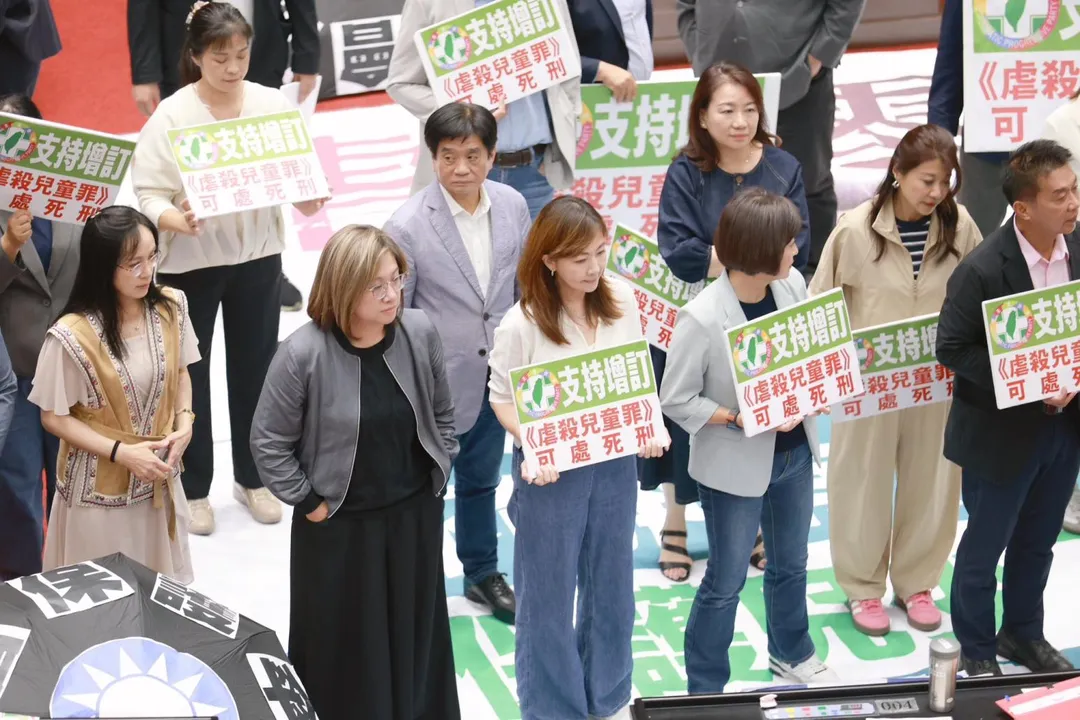 民進黨立委手舉「支持」增訂虐殺兒童罪；表決卻投反對。（圖／郭昱晴臉書）