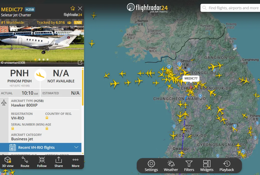 傳洪森專機已從金邊離開。（圖／翻攝flightradar24）