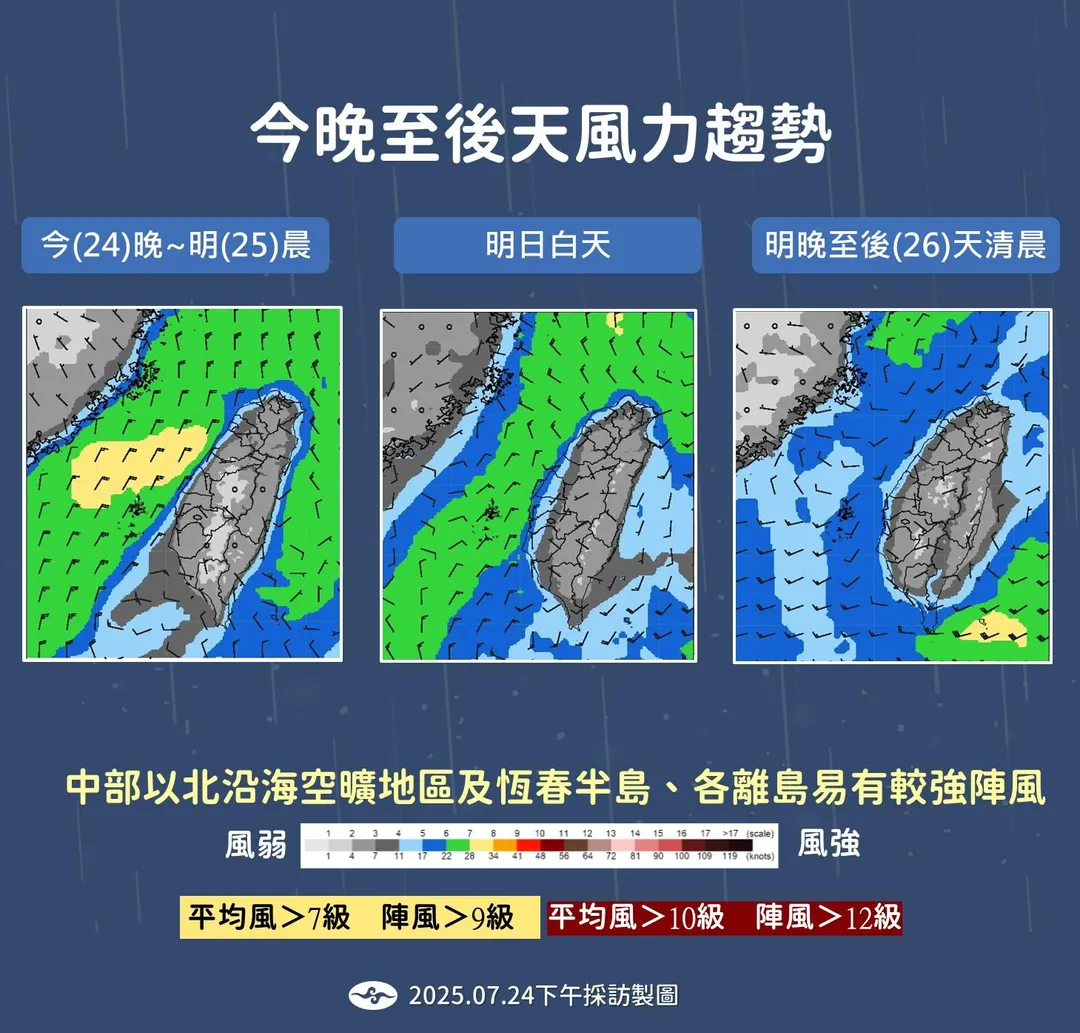 沿海地區近日需留意較強陣風和年度大潮。（圖／中央氣象署提供）