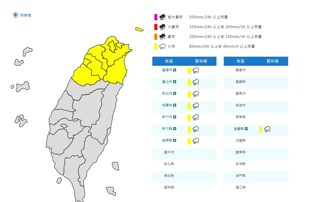 8縣市大雨特報。（圖／中央氣象署）