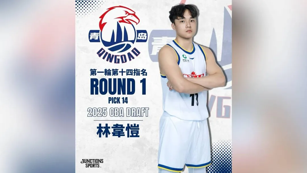 林韋愷獲青島隊首輪第14順位選中。（圖／翻攝自匯傑運動經紀臉書）