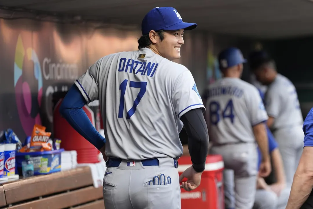 大谷翔平心情仍不錯。(圖/美聯社)