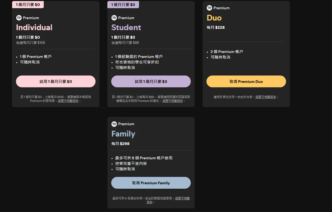 Spotify所有方案都調漲。(圖/翻攝自Spotify)