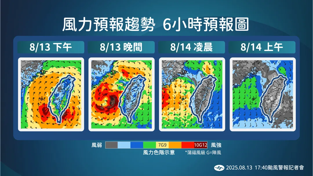 14日凌晨風勢也將隨颱風遠離而變弱。(圖/中央氣象署提供)