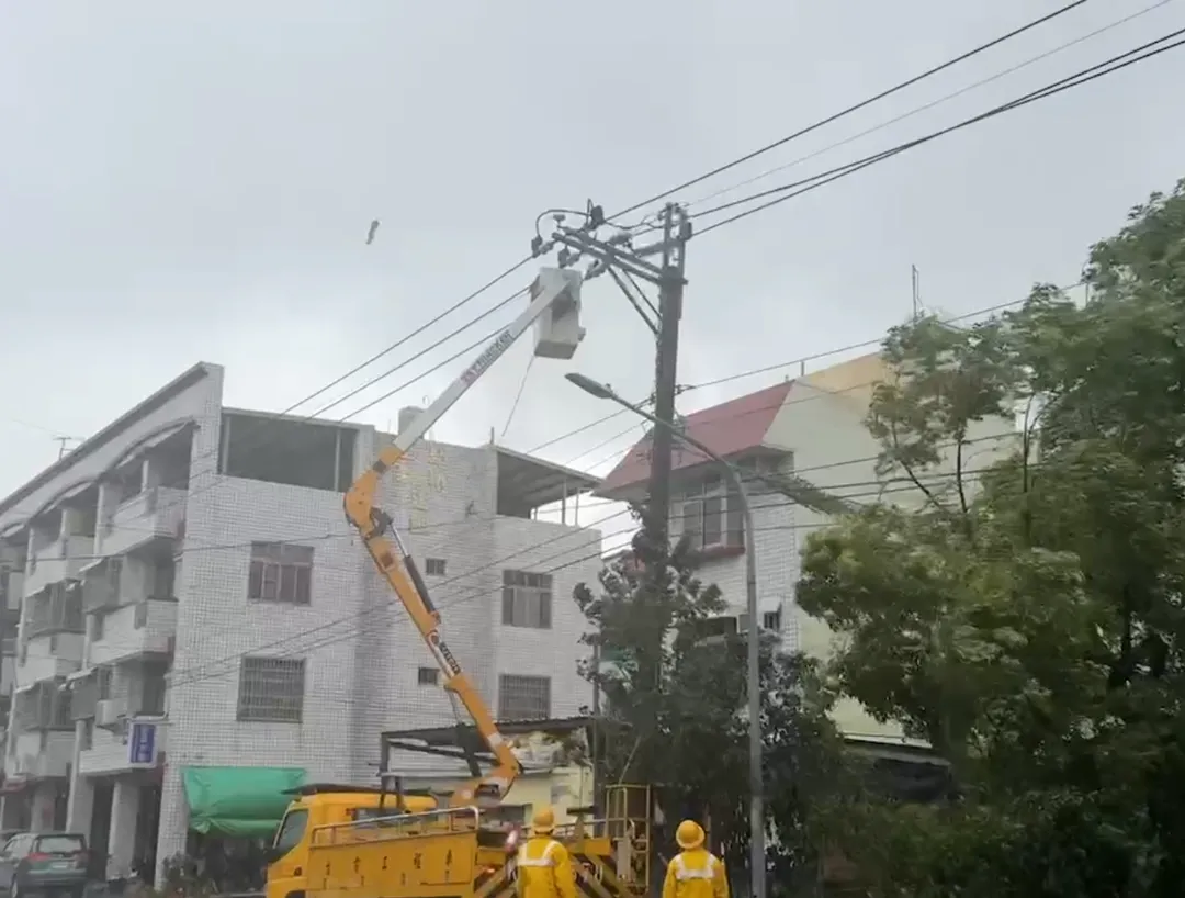 台南市玉井區13日發生樹木壓斷高壓線路事件，台電人員持續搶修。（圖／台電提供）