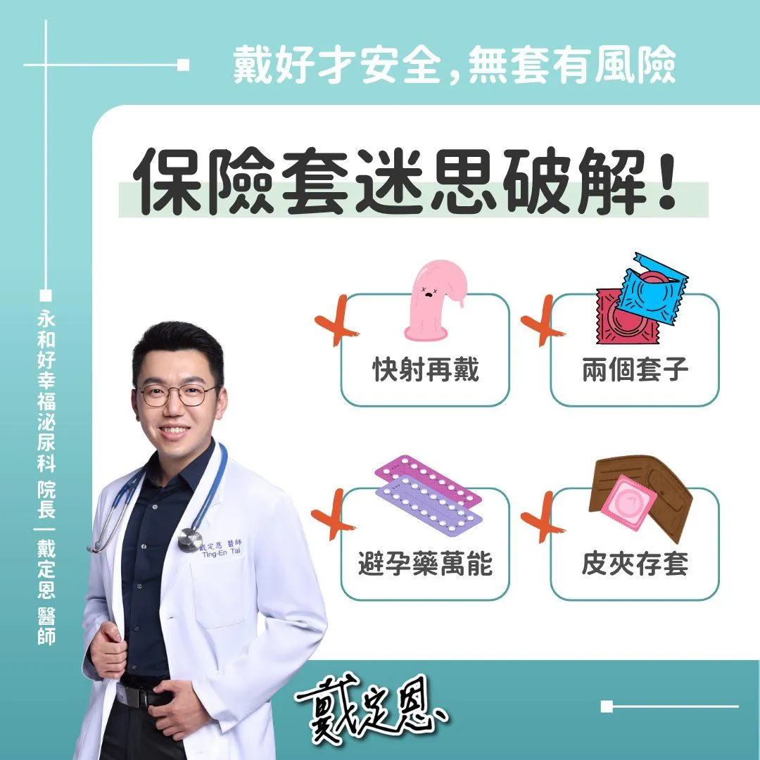 泌尿科醫師戴定恩針對民眾使用保險套的常見錯誤觀念提出警示。(圖/翻攝自「暖男 戴定恩醫師 泌尿科推薦 割包皮 結紮 低能量震波 菜花全方位 攝護腺」)