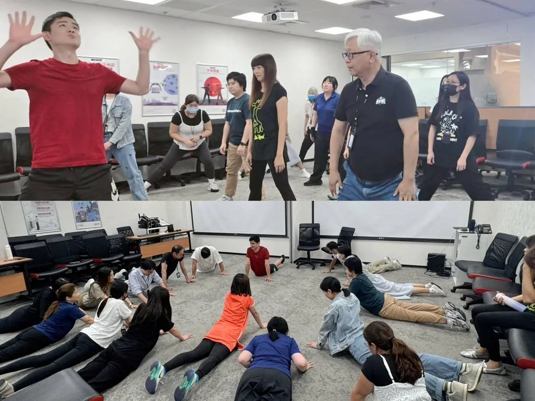 台灣順豐推動健康促進計畫，總經理潘逸俊（上右1）與同仁一起健身，展現企業對健康文化的重視。（圖／台灣順豐提供）
