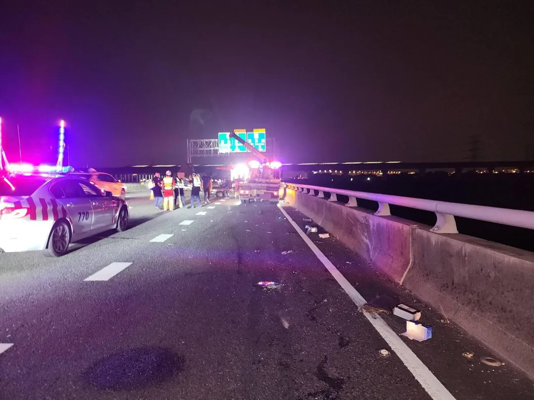 國道三號烏日路段晚間發生死亡車禍。（圖／翻攝畫面）