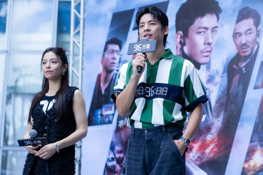 林柏宏（右）、宋芸樺（左）為宣傳《96分鐘》南北跑透透。（圖／華影國際 提供）