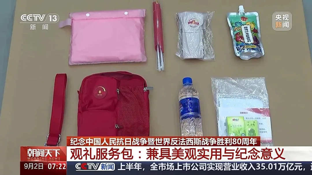 內容物包含飲用水、遮陽帽、雨衣等12件物品。（圖／翻攝央視新聞）