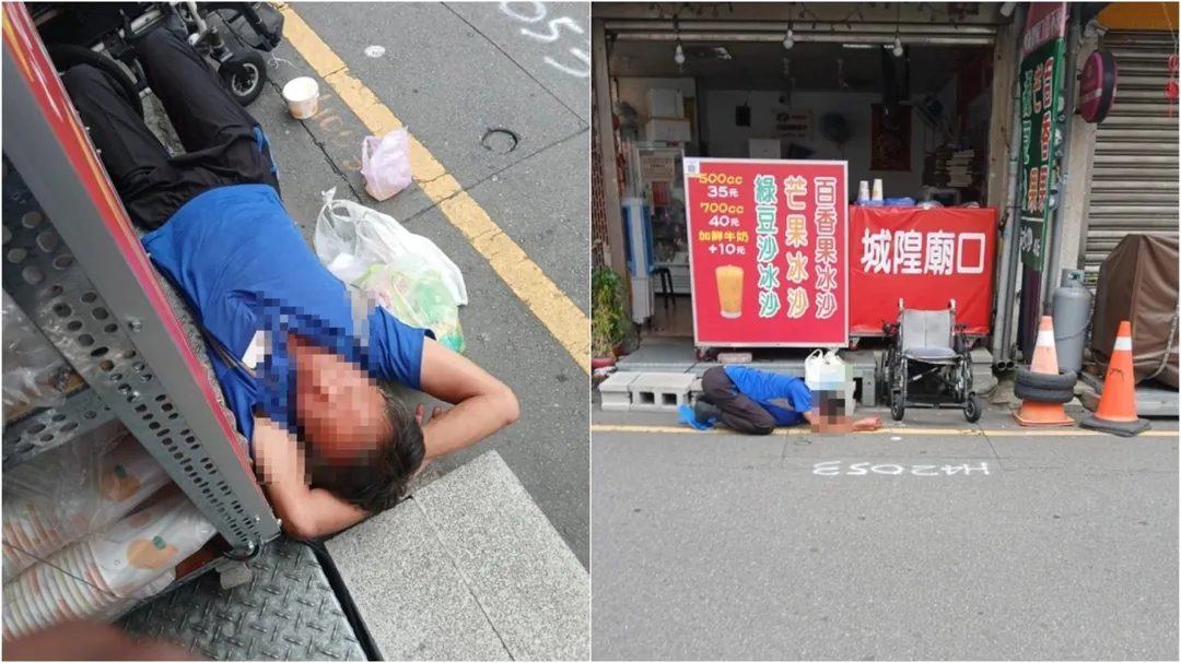 男子躺在甜不辣店家門口不願離去。（圖／翻攝自當事店家臉書）
