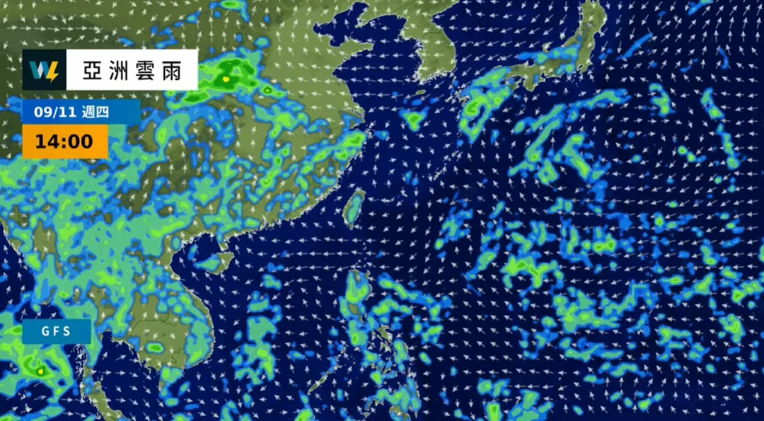 週四午後雲量增多，雷陣雨大多集中於近山區。（圖／翻攝自「天氣風險 WeatherRisk」臉書）